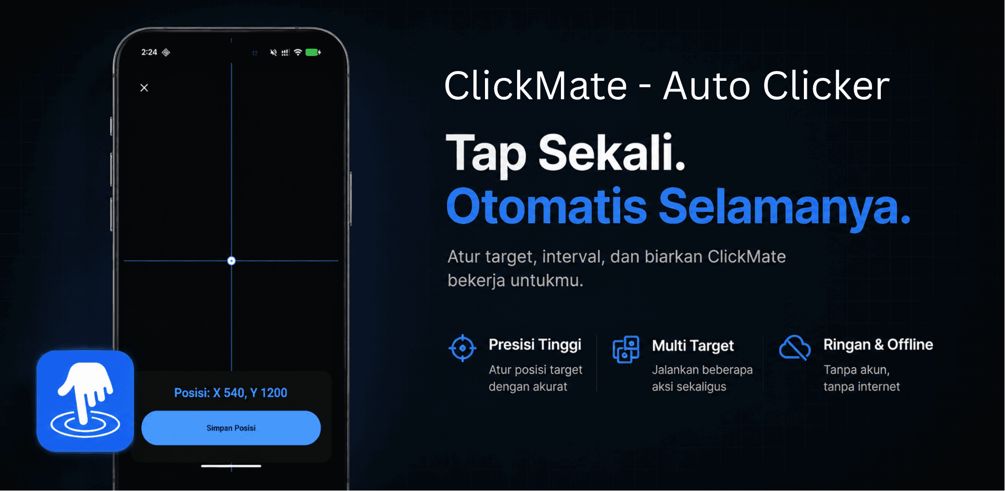 ClickMate - Auto Clicker for Android - precision targeting with visual crosshair